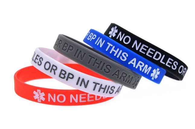 Medical Alert - No Needles or BP in This Arm Silicone Wristband