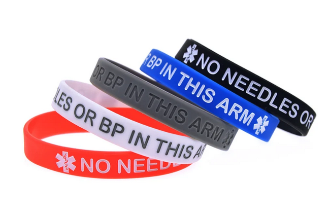 Medical Alert No Needles or BP in This Arm Silicone Wristband