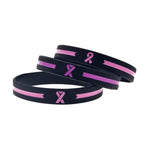 Pink Line and Cancer Ribbon Silicone Wristband