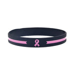Pink Line and Cancer Ribbon Silicone Wristband