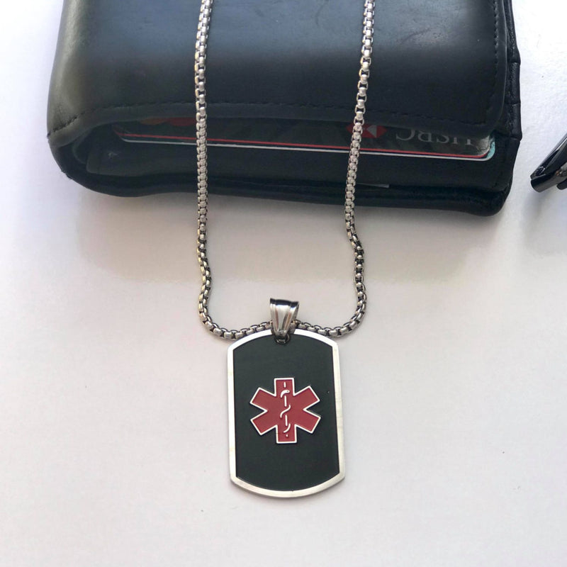 CUSTOM LIVE VIEW - Black Pendant Necklace - Medical Alert Necklace