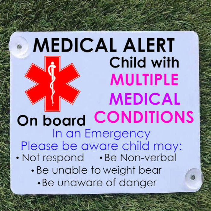 Medical Alert Car Sign - Multiple Medical Conditions