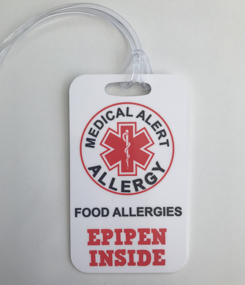 Personalized "EPIPEN INSIDE" Luggage Bag Tag – White – The Traveling Flamingo