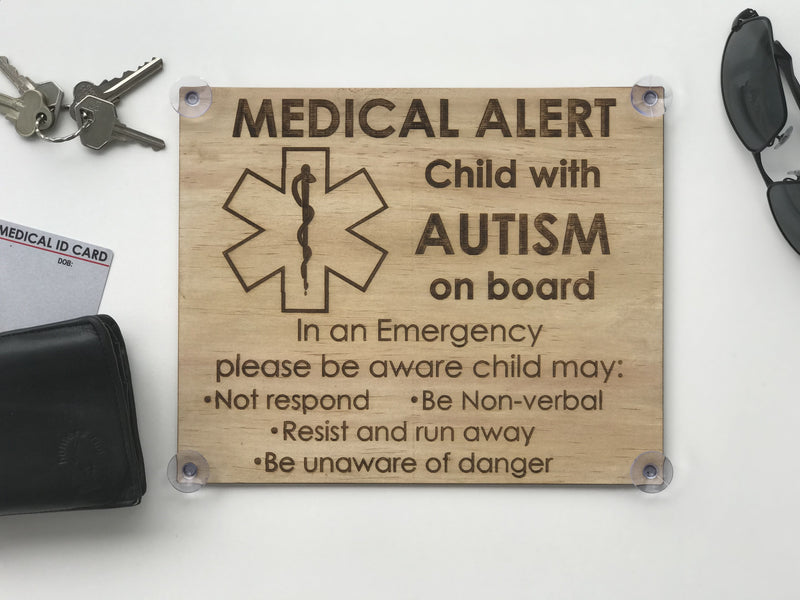 Medical Alert Car Sign Wooden - Autism